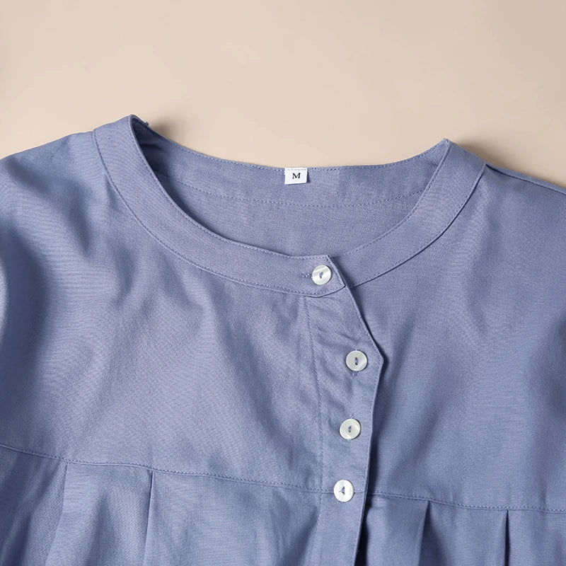 Anna-Berg | Ivory Gathered Lantern-Sleeve Cotton Blouse