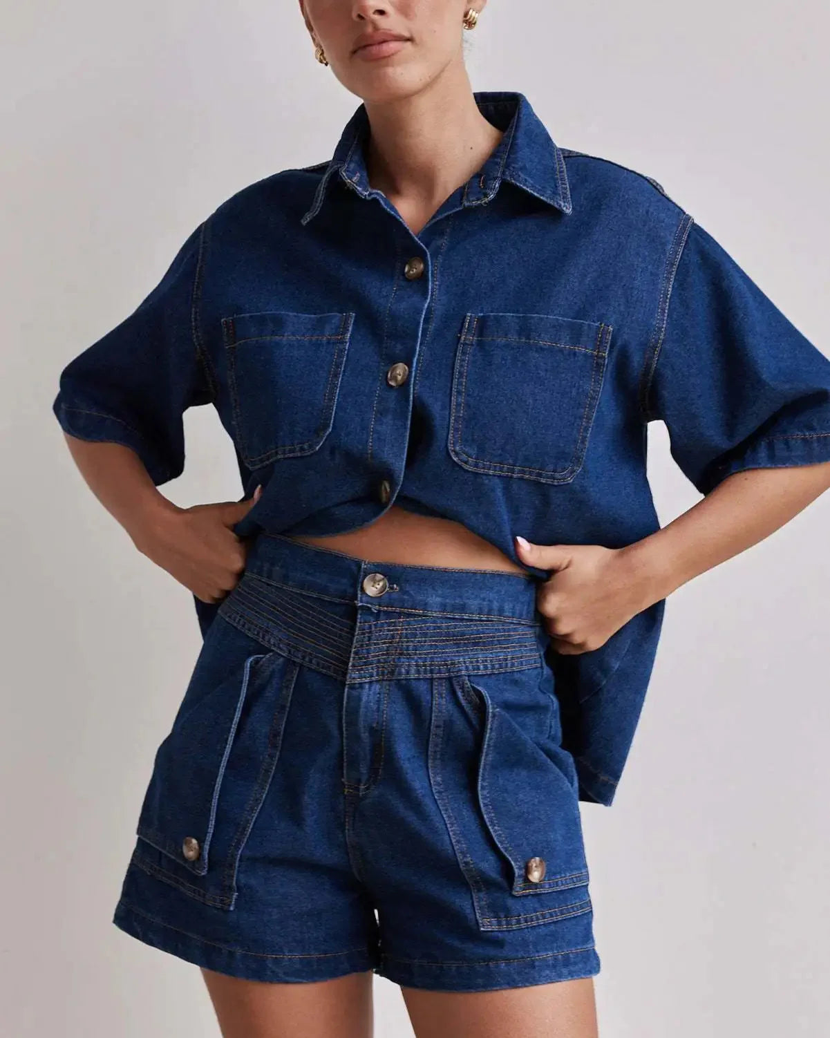 Anna-Berg | Indigo High-Waist Denim Two-Piece Set