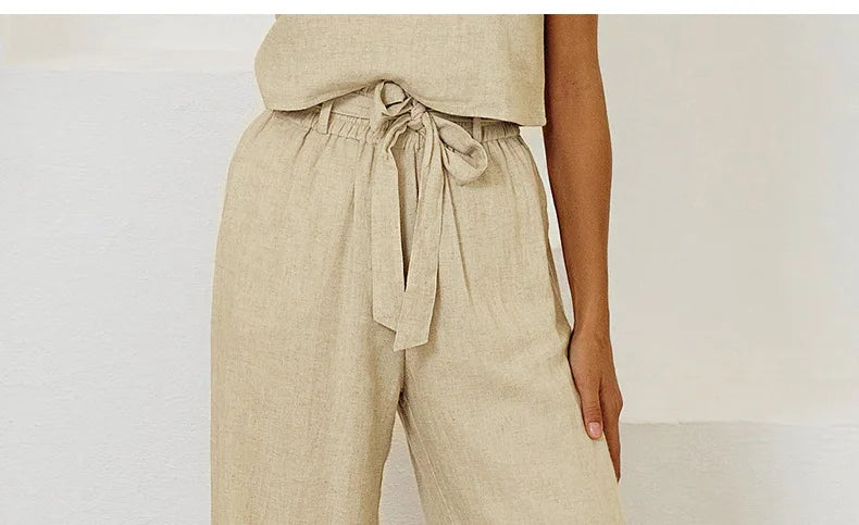 Anna-Berg | Ruffle-Waist Wide-Leg Linen Pant