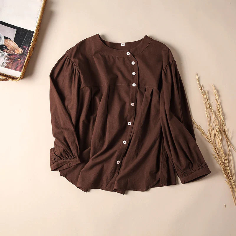 Anna-Berg | Ivory Gathered Lantern-Sleeve Cotton Blouse
