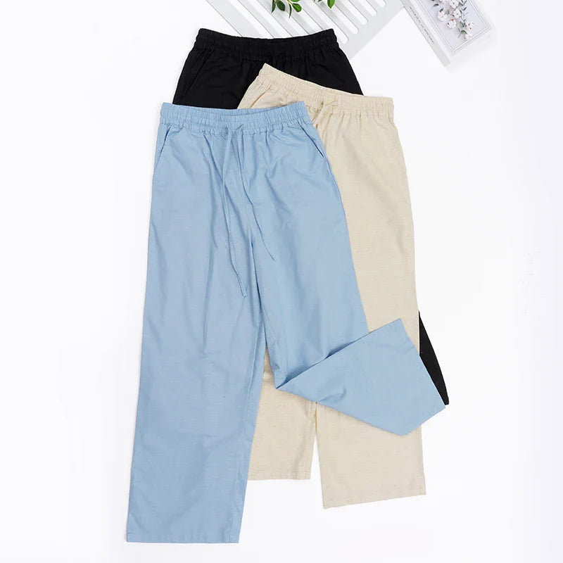 Anna-Berg | Natural Drawstring Waist Relaxed Fit Linen Pant