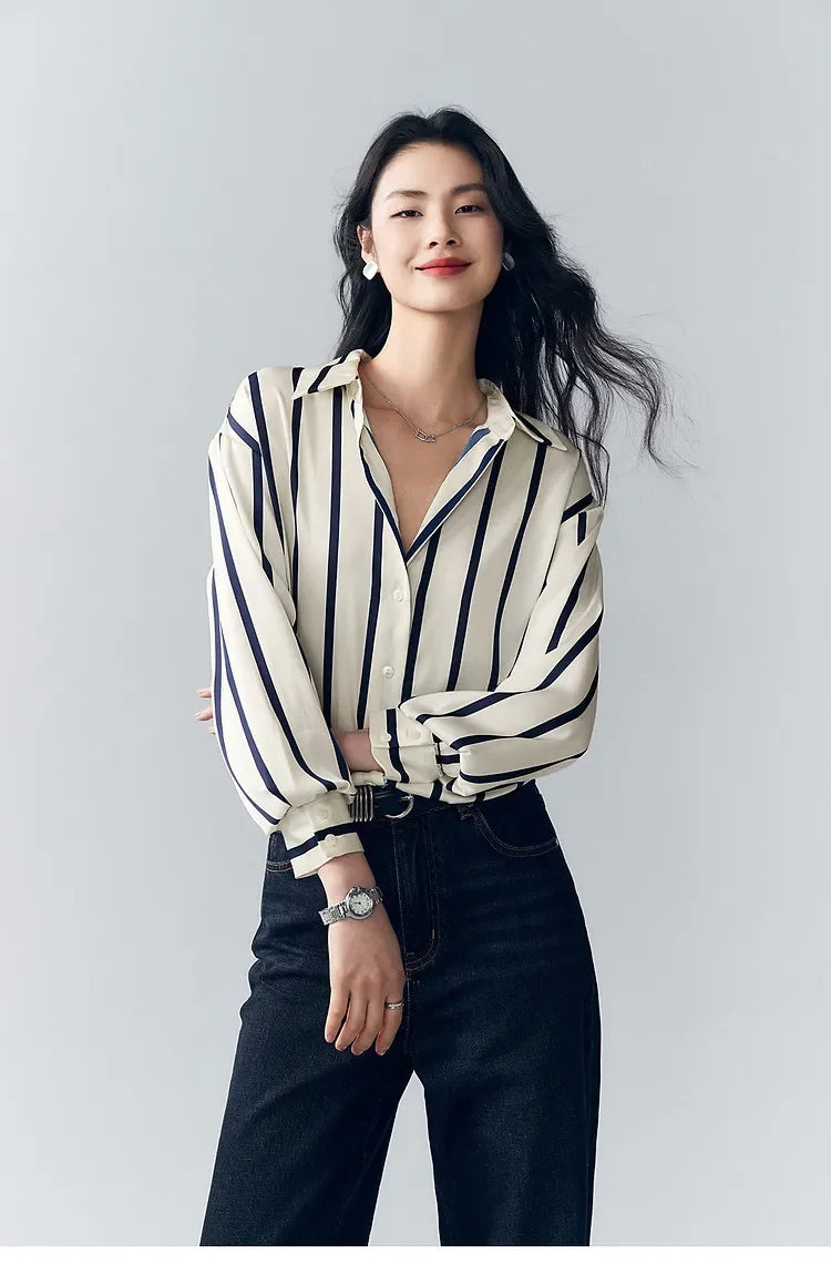 Anna-Berg | Ivory Striped Satin Blouse