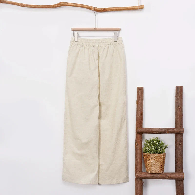 Anna-Berg | Natural Drawstring Waist Relaxed Fit Linen Pant