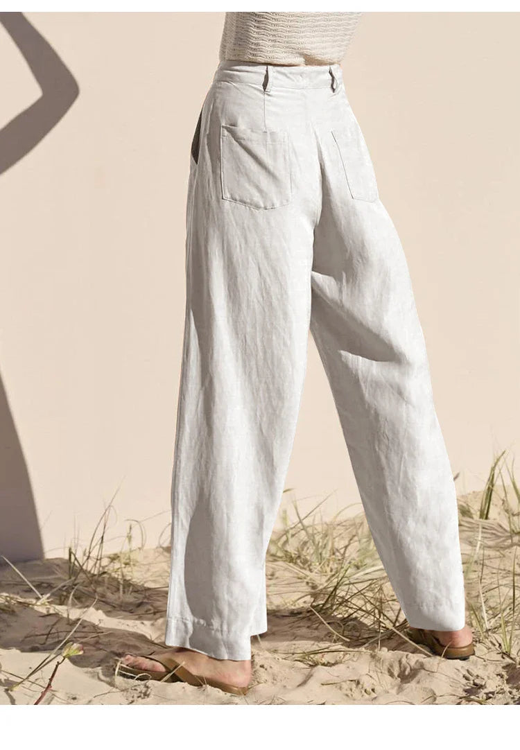 Anna-Berg | Natural High-Waist Wide-Leg Linen Trousers