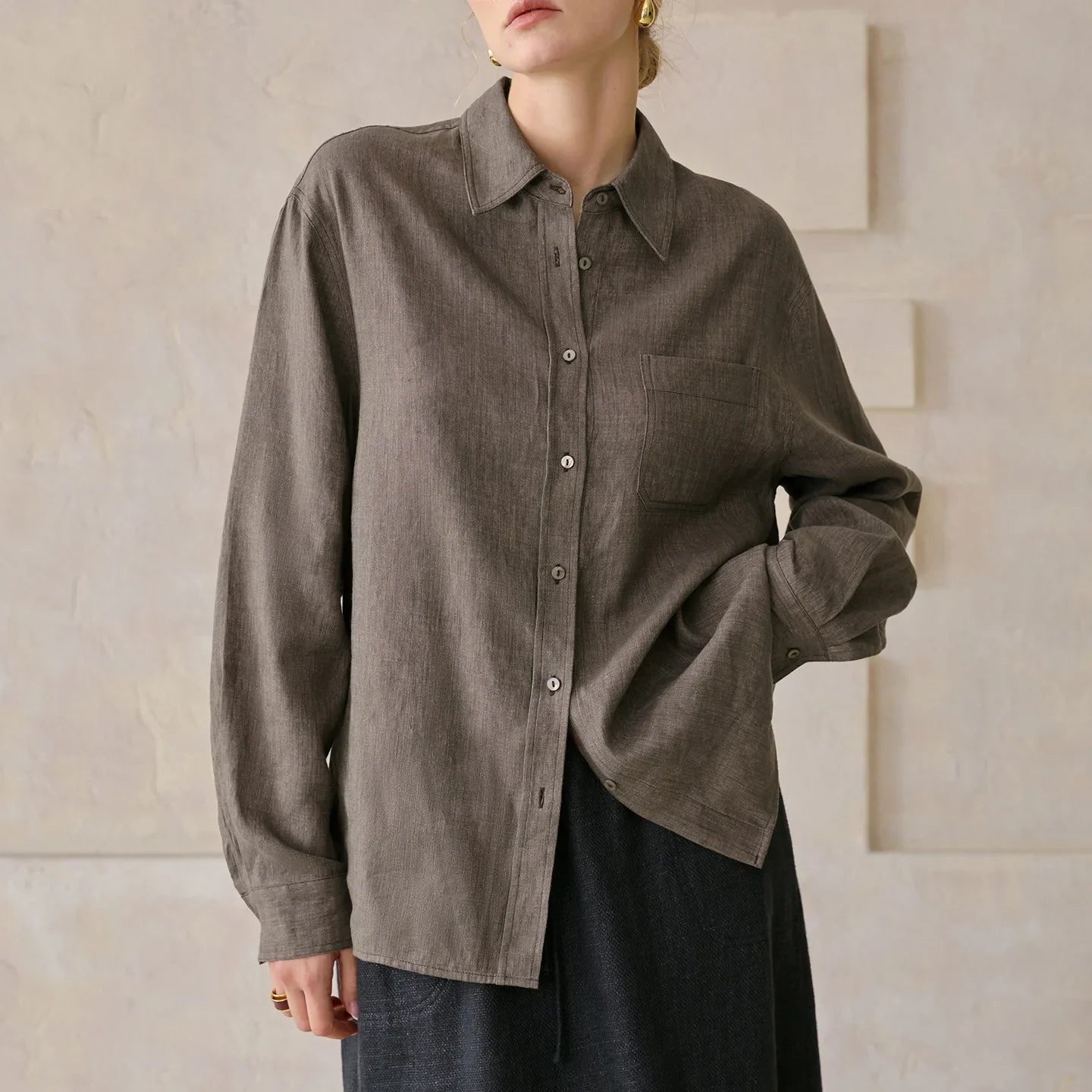 Anna-Berg | Beige Relaxed Fit Linen Shirt