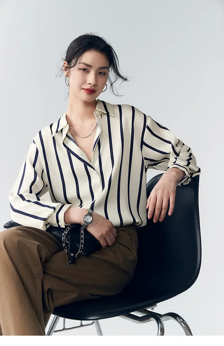 Anna-Berg | Ivory Striped Satin Blouse