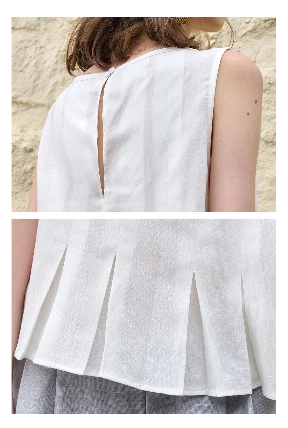 Anna-Berg | Natural Pleated Hem Linen Top