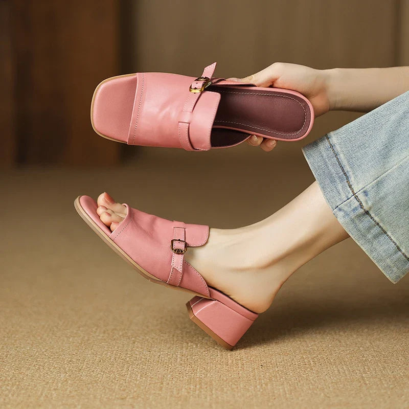 Anna-Berg | Black Adjustable Buckle Leather Slide