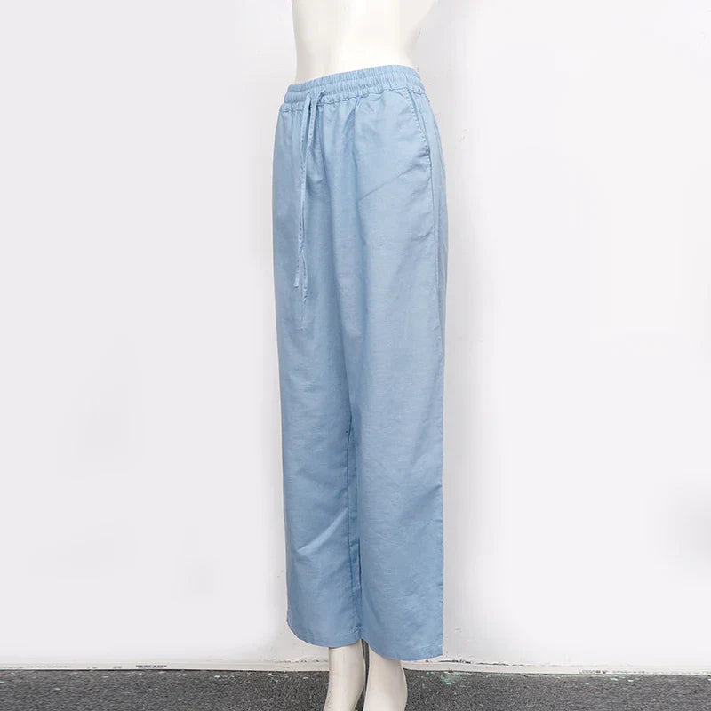 Anna-Berg | Natural Drawstring Waist Relaxed Fit Linen Pant