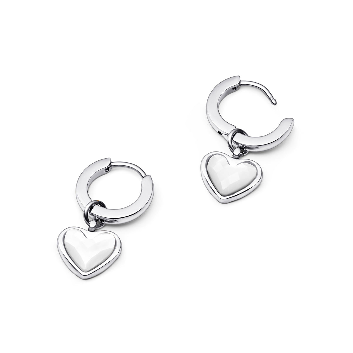 White Quartz Heart Huggie Earrings (Silver)