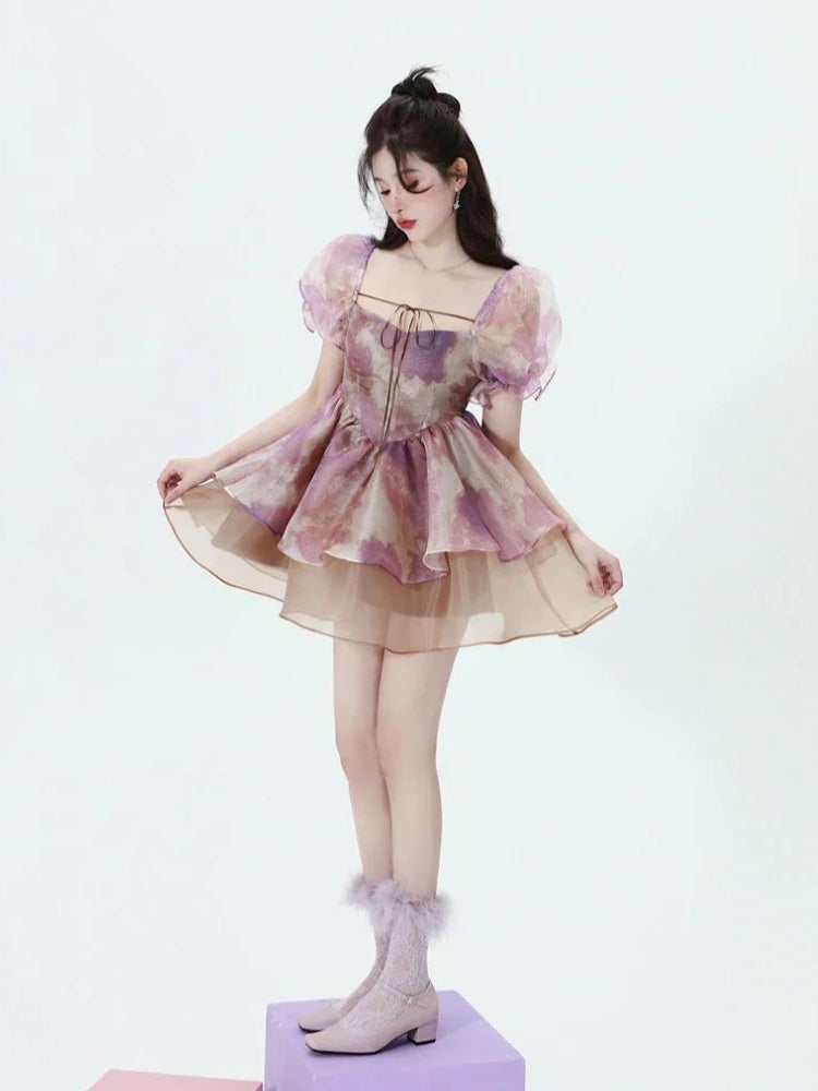 Anna-Berg | Soft Girl Puff Sleeve Layered Dress