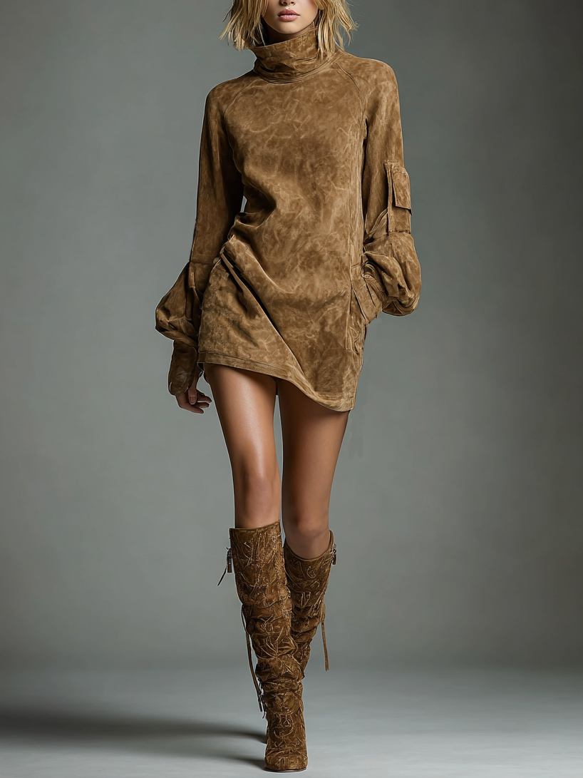 Anna-Berg | Suede Turtleneck Dress