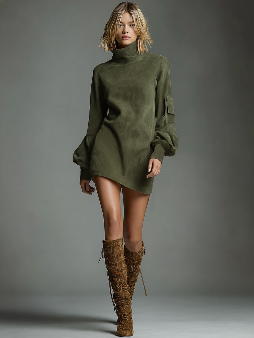 Anna-Berg | Suede Turtleneck Dress