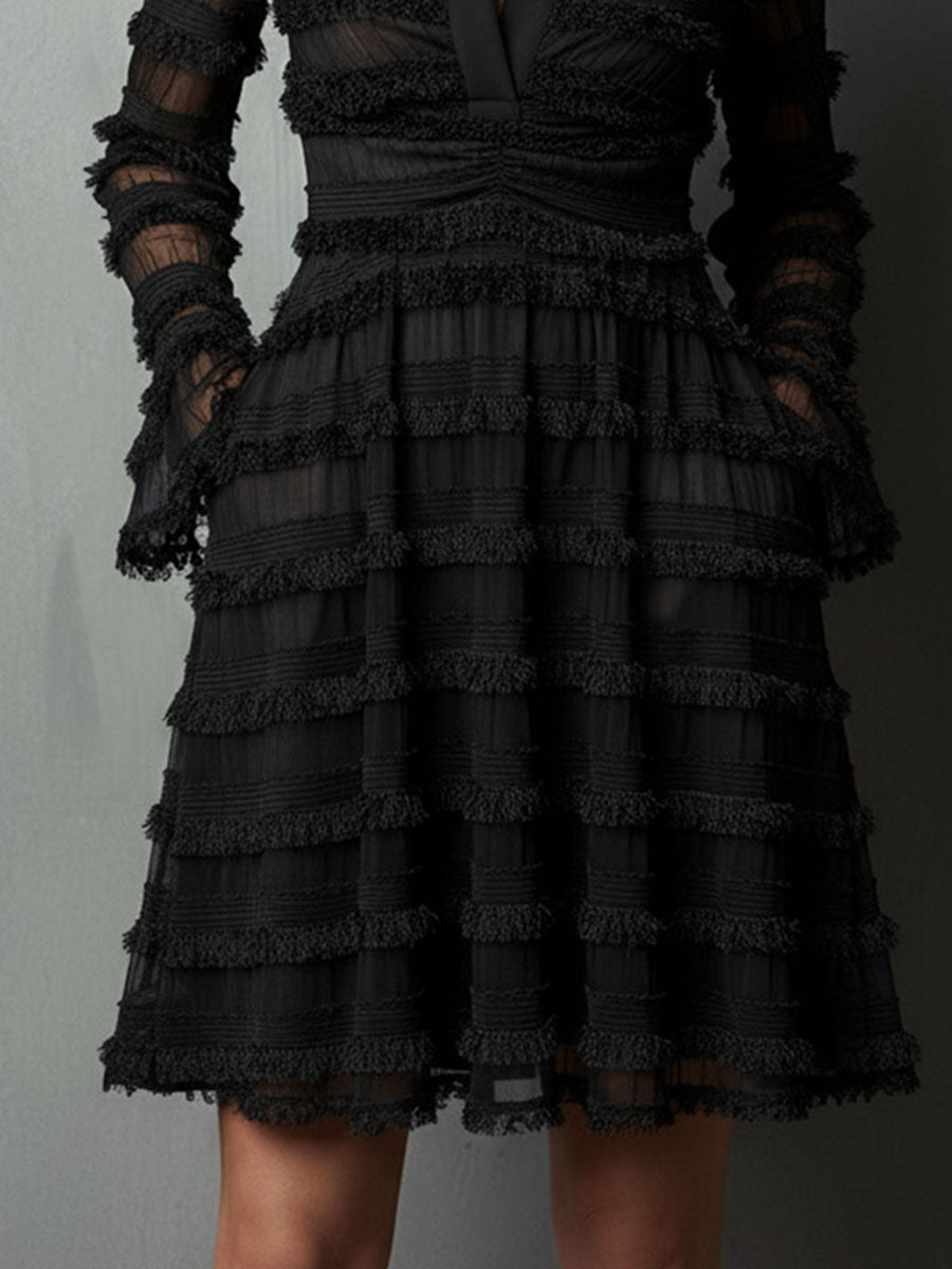 Anna-Berg | Black With Sheer Layered Panels Dress