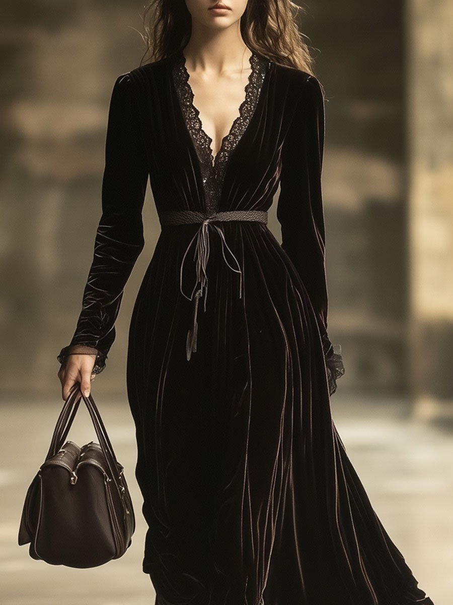 Anna-Berg | Velvet V-Neck Evening Dress