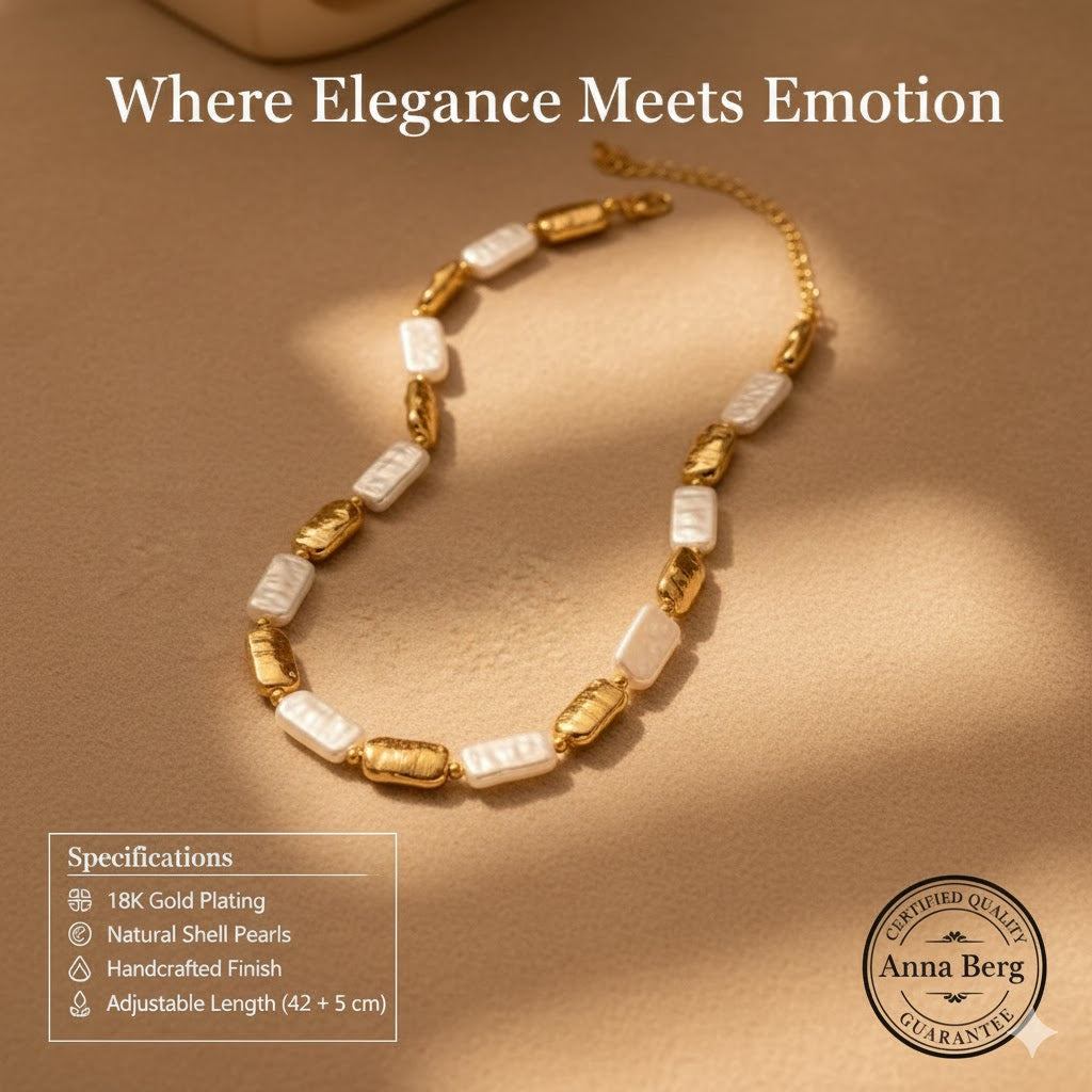 Vintage Gold & White Rectangular Pearl Necklace