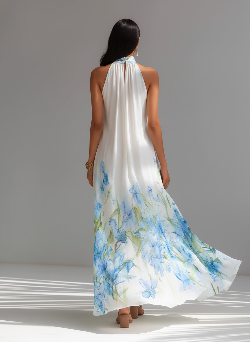 Anna-Berg | White Chiffon Halter Neck Evening Dress