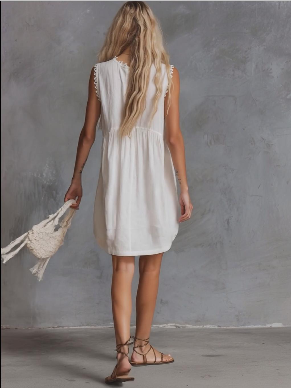 Anna-Berg | White Lace V-Neck Casual Dress