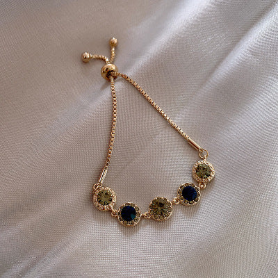Green Crystal Bracelet in Gold