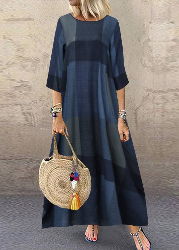 Anna-Berg | Khaki O-Neck Plaid Half Sleeve Dress