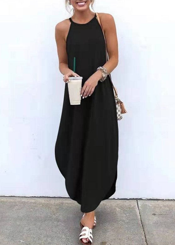 Anna-Berg | Sleeveless Straps High-Low Hem Solid Dress