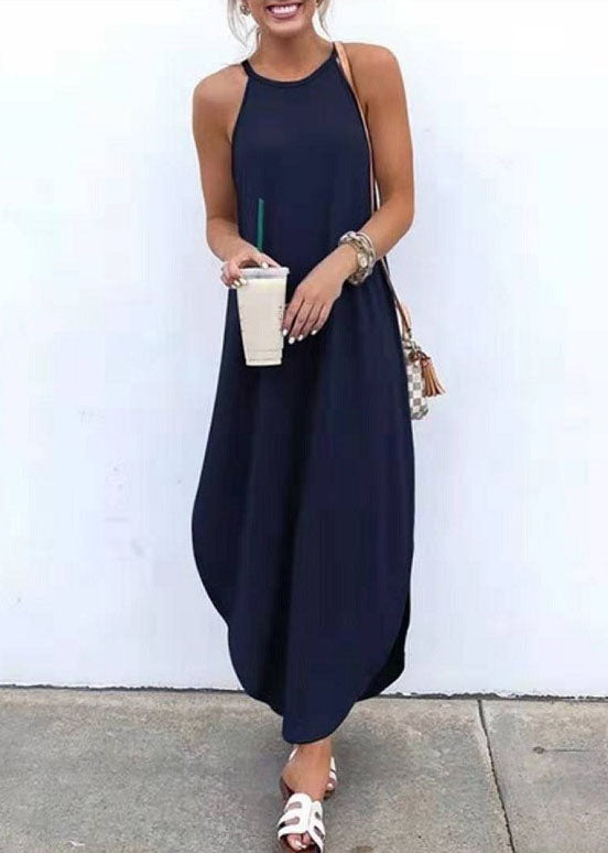 Anna-Berg | Sleeveless Straps High-Low Hem Solid Dress