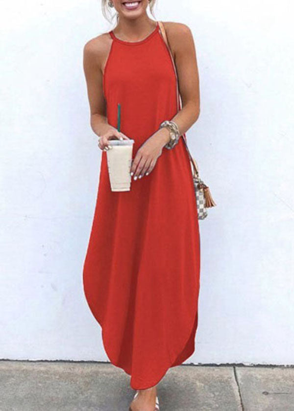 Anna-Berg | Sleeveless Straps High-Low Hem Solid Dress