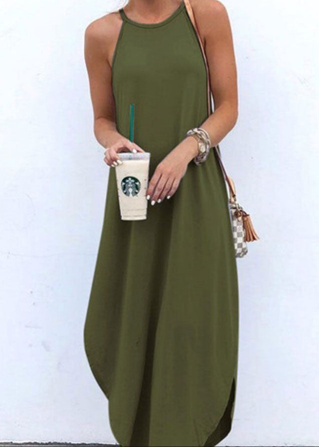 Anna-Berg | Sleeveless Straps High-Low Hem Solid Dress