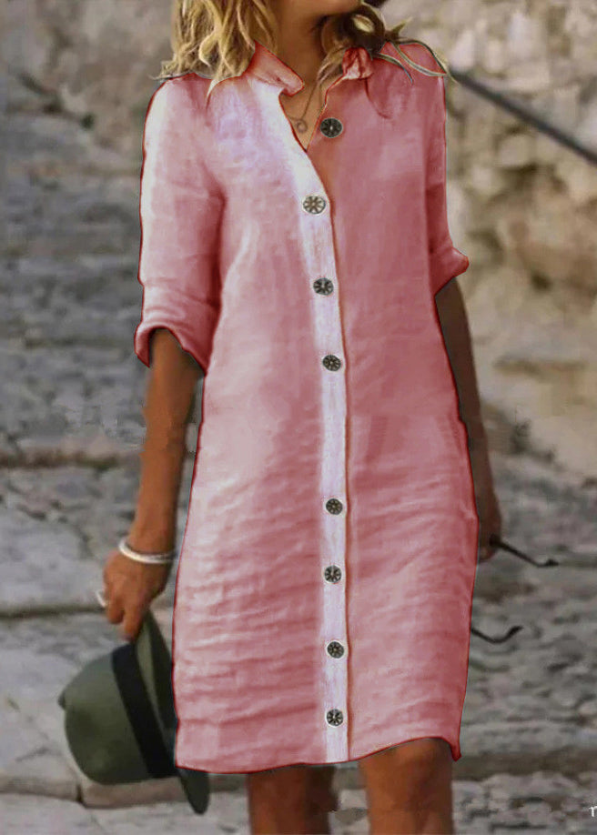 Anna-Berg | White Stand Collar Button Cotton Dress