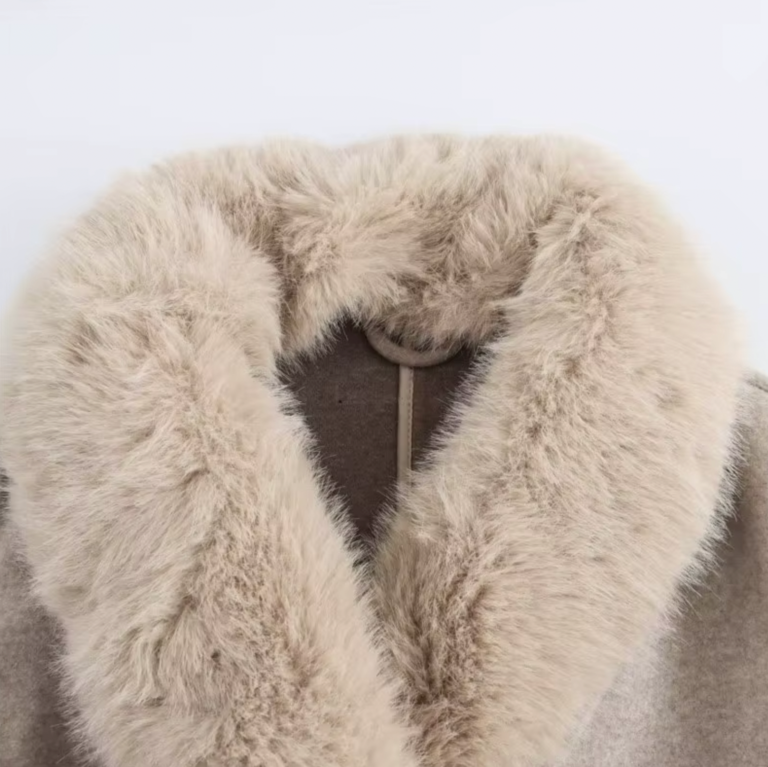 Anna-Berg | Trench Coat - Beige, Double-Breasted, Faux Fur Collar, Belted, Longline