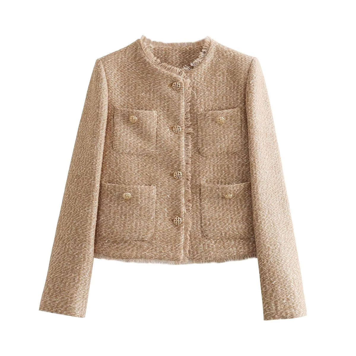 Anna-Berg | Blazer Jacket - Collarless, Gold Buttons, Four Pockets