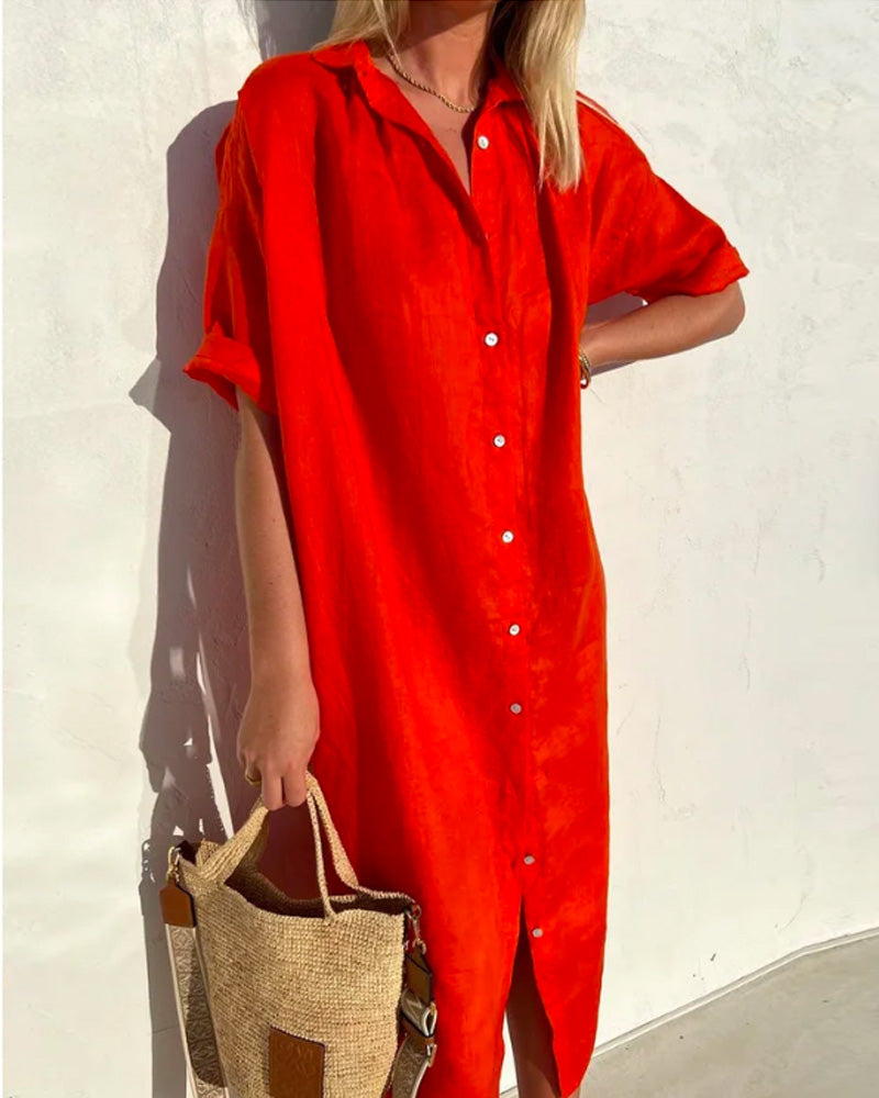 Anna-Berg | Maxi Dress - Button-Up, Relaxed V-Neck Fit