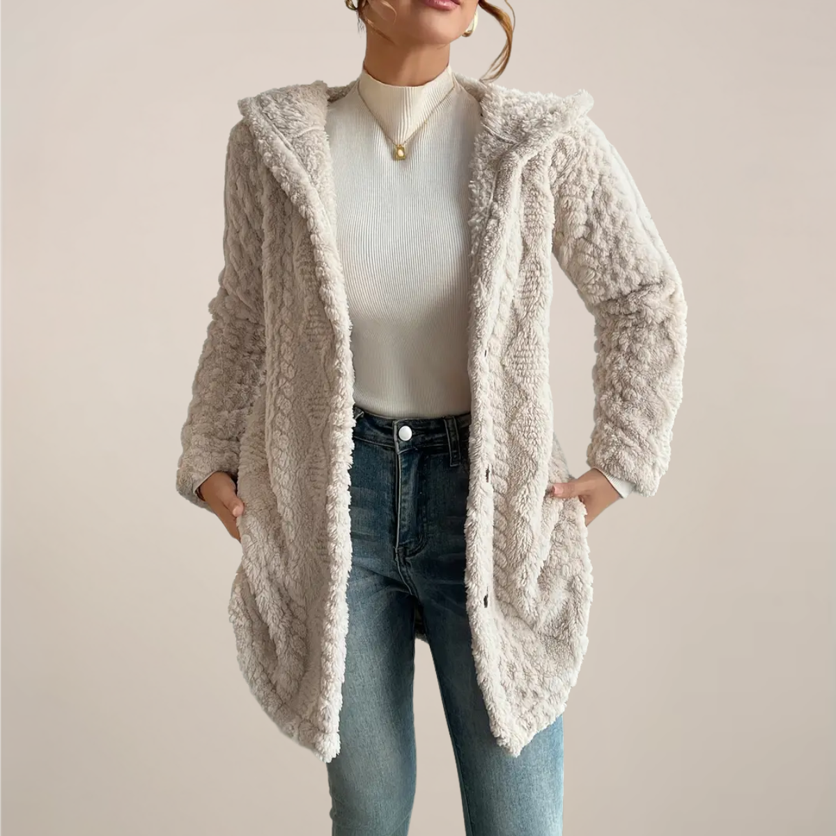 Anna-Berg | Hooded Jacquard Plush Coat