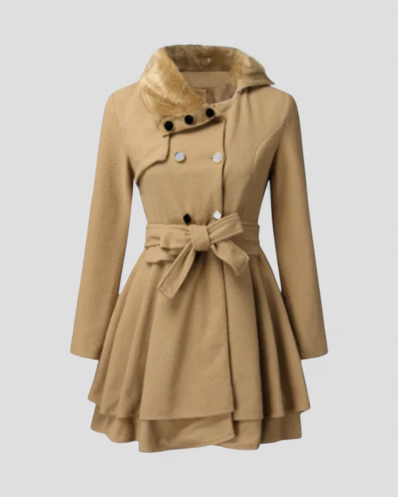 Anna-Berg | Winter Coat - Double-Breasted, Belted, Fur Collar