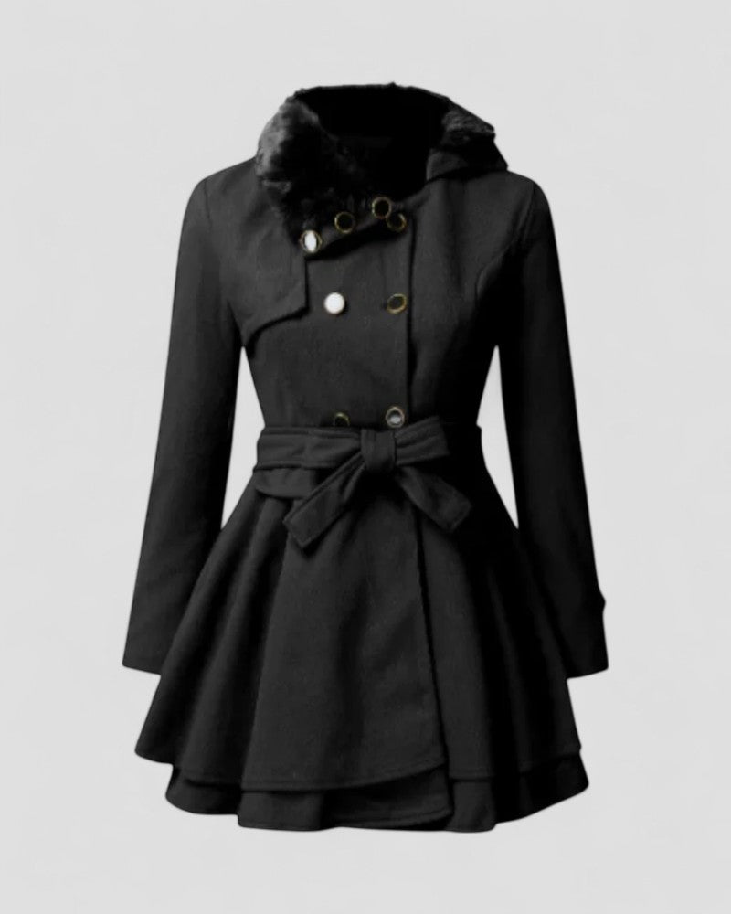 Anna-Berg | Winter Coat - Double-Breasted, Belted, Fur Collar