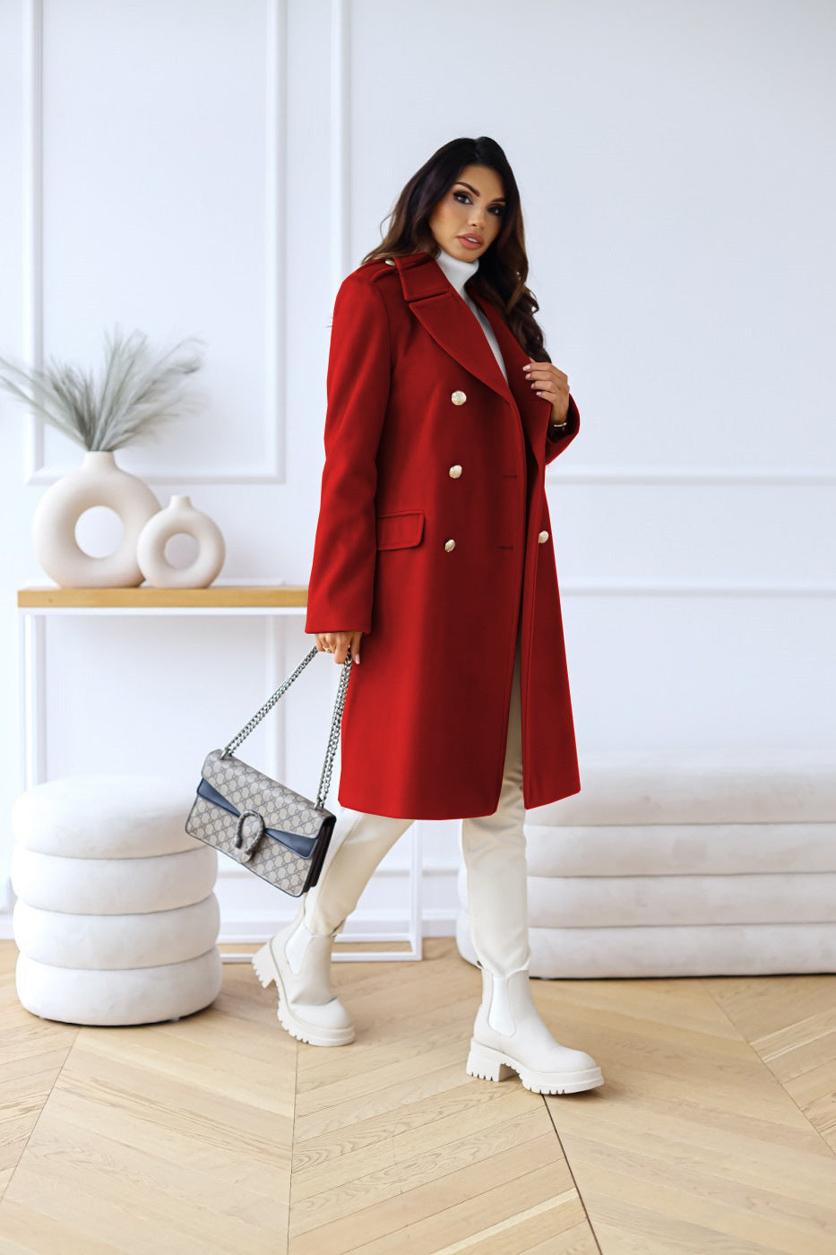 Anna-Berg | Double-Breasted Long Coat - Tailored Winter Coat