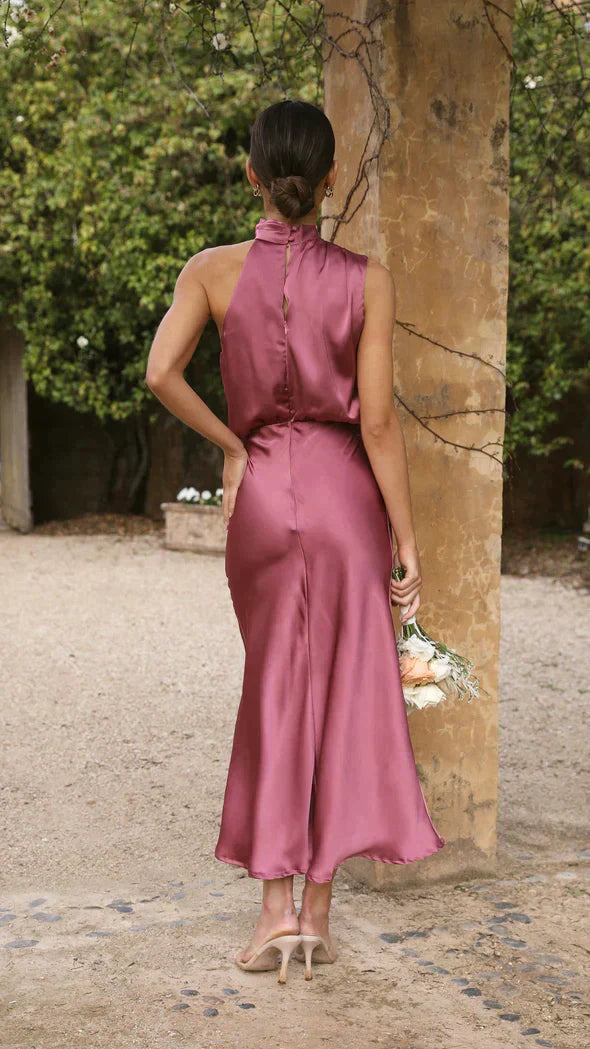 Anna-Berg | Midi Dress - Halter Style, Draped Neckline, Fluid Silhouette