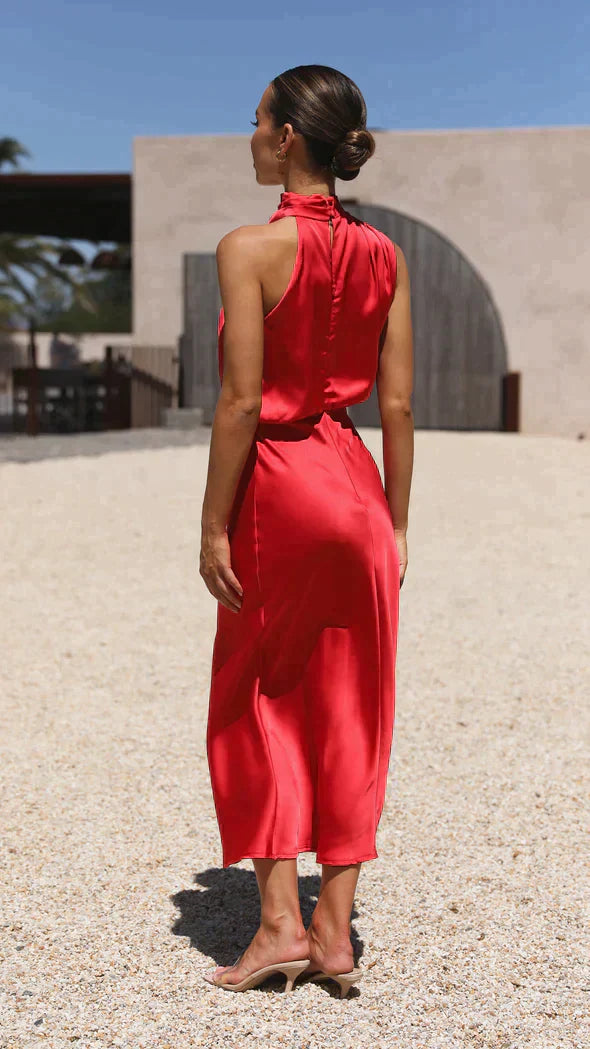 Anna-Berg | Midi Dress - Halter Style, Draped Neckline, Fluid Silhouette