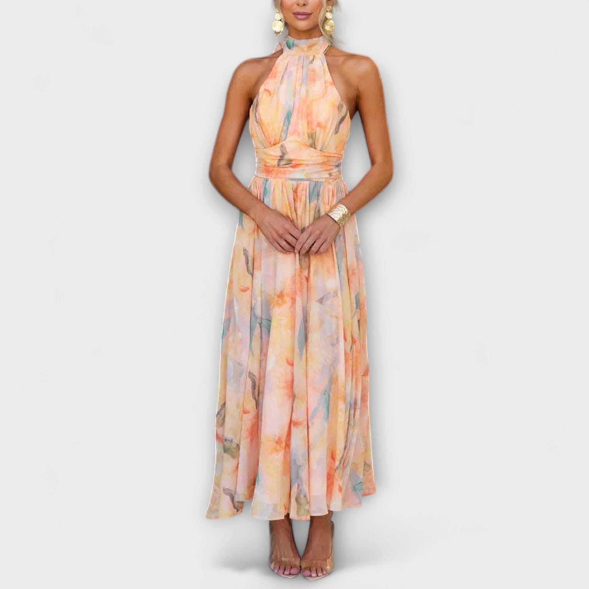 Anna-Berg | Maxi Dress, Halter Neck, Backless, Watercolour Print