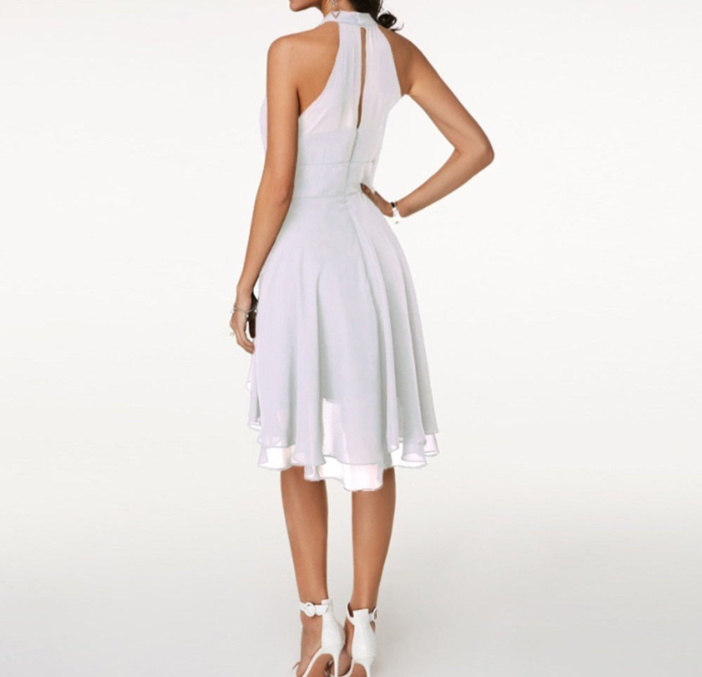 Anna-Berg | Midi Dress - Halter, Flared Skirt, Ruffle Detailing