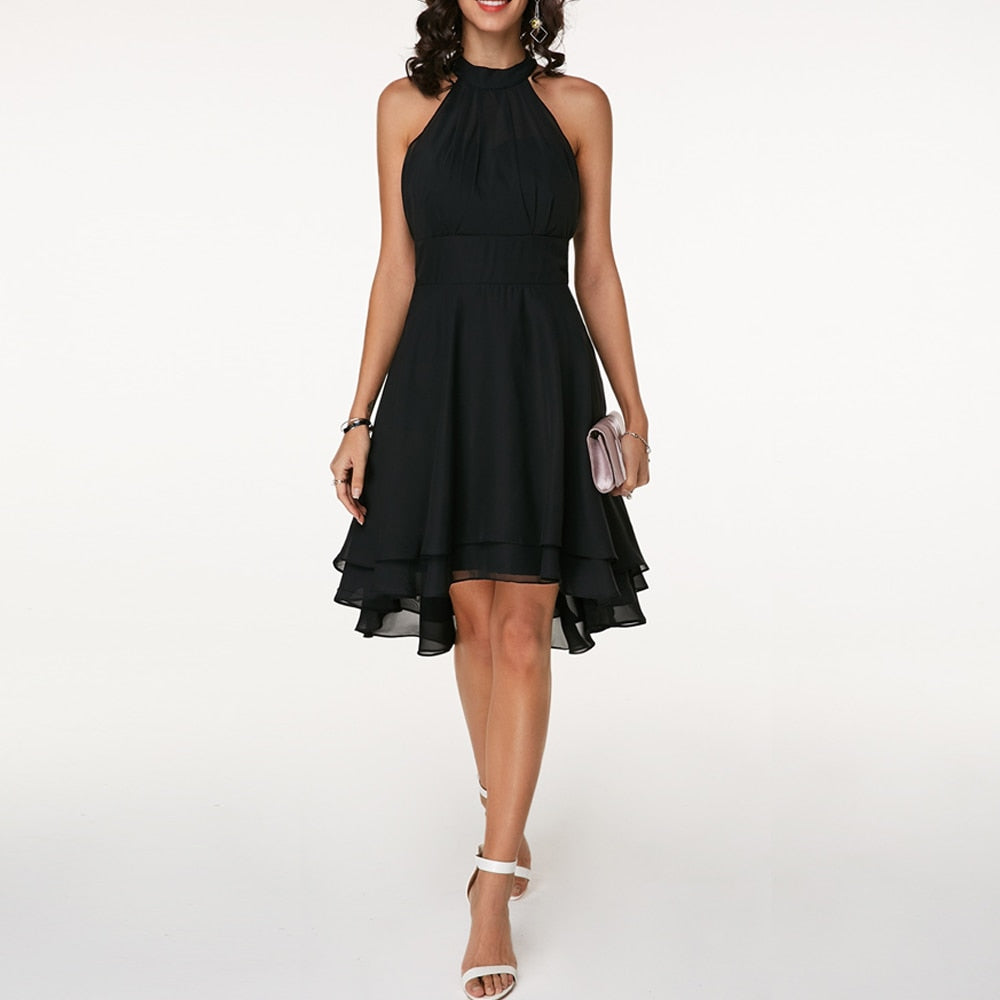 Anna-Berg | Midi Dress - Halter, Flared Skirt, Ruffle Detailing