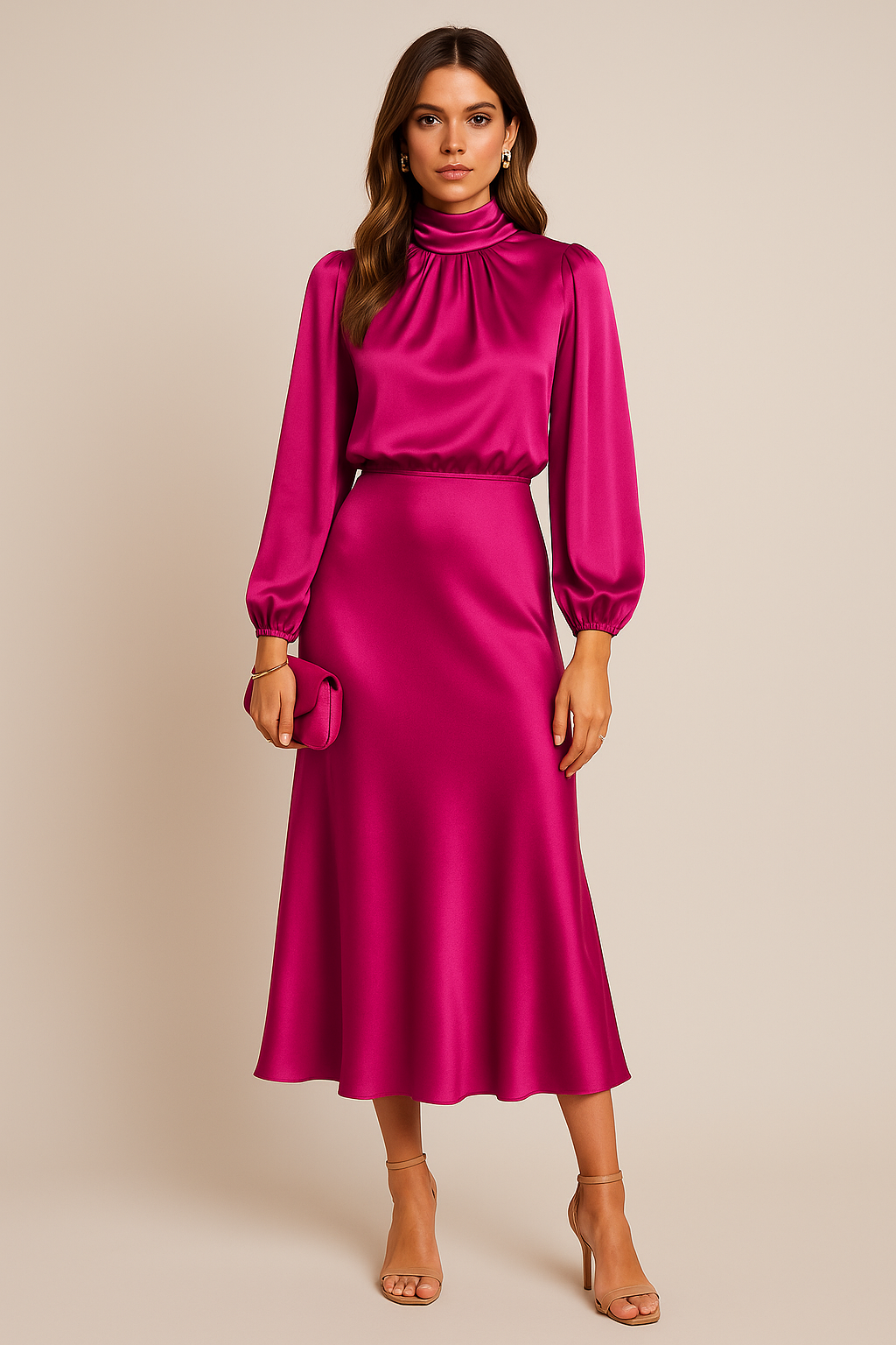 Anna-Berg | Midi Dress - High Neck, High Waist
