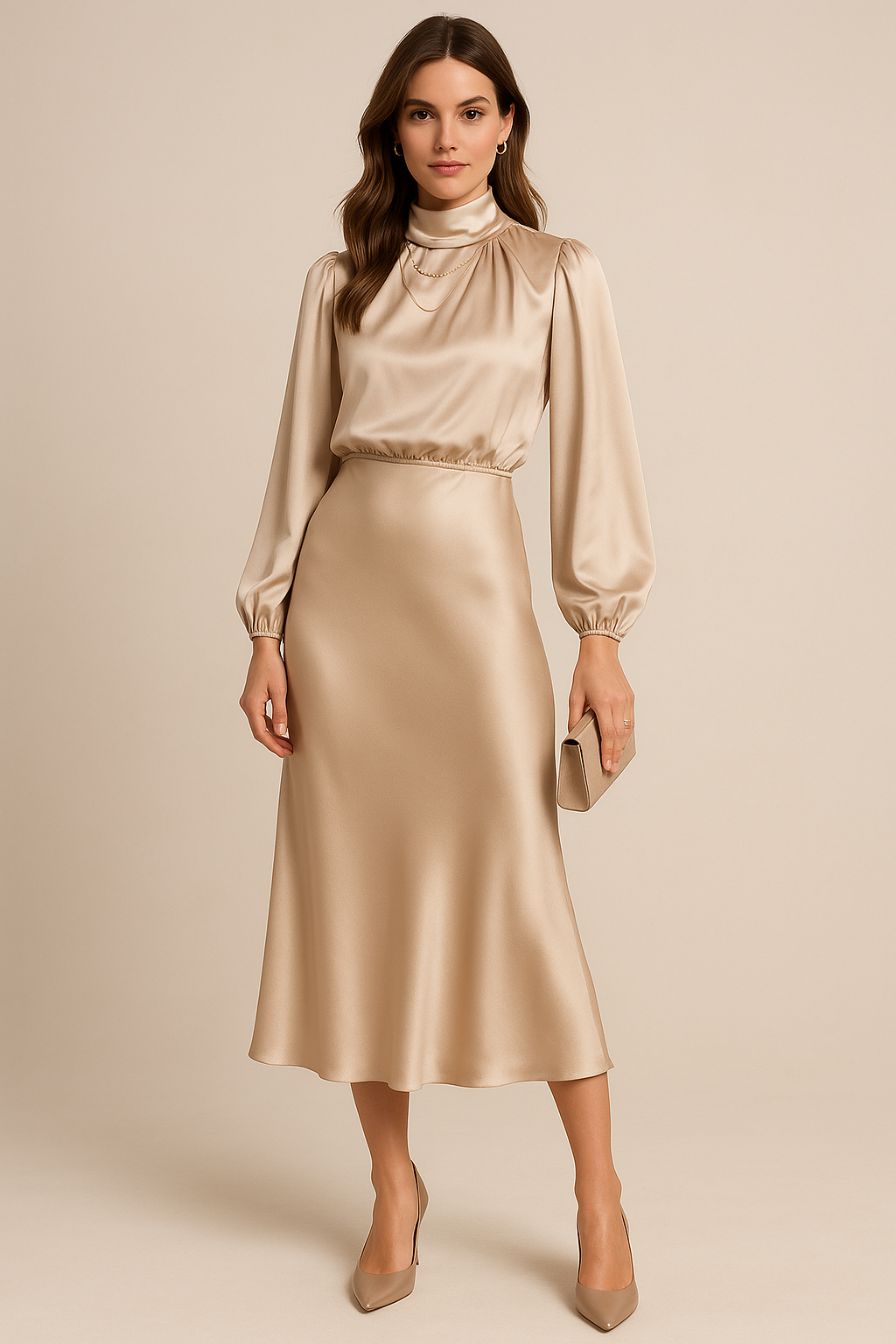 Anna-Berg | Midi Dress - High Neck, High Waist