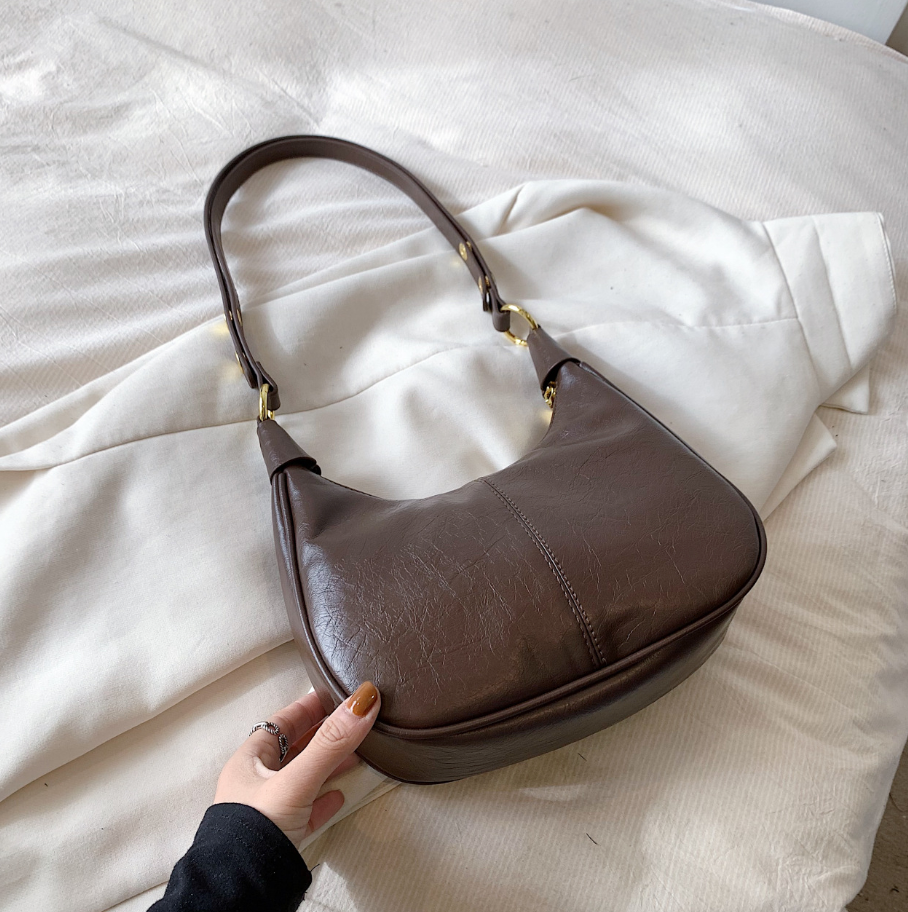 Anna-Berg | Hobo Bag - Zip Top, Adjustable Shoulder Strap, Gold Rings