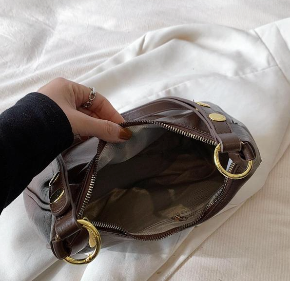 Anna-Berg | Hobo Bag - Zip Top, Adjustable Shoulder Strap, Gold Rings
