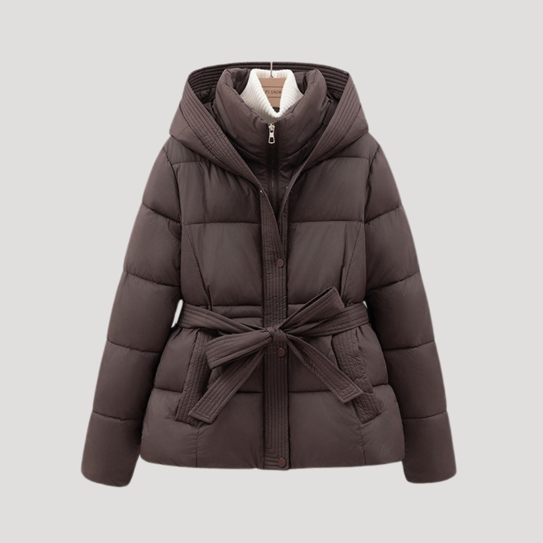 Anna-Berg | Hooded Puffer Jacket - Belted Winter Coat