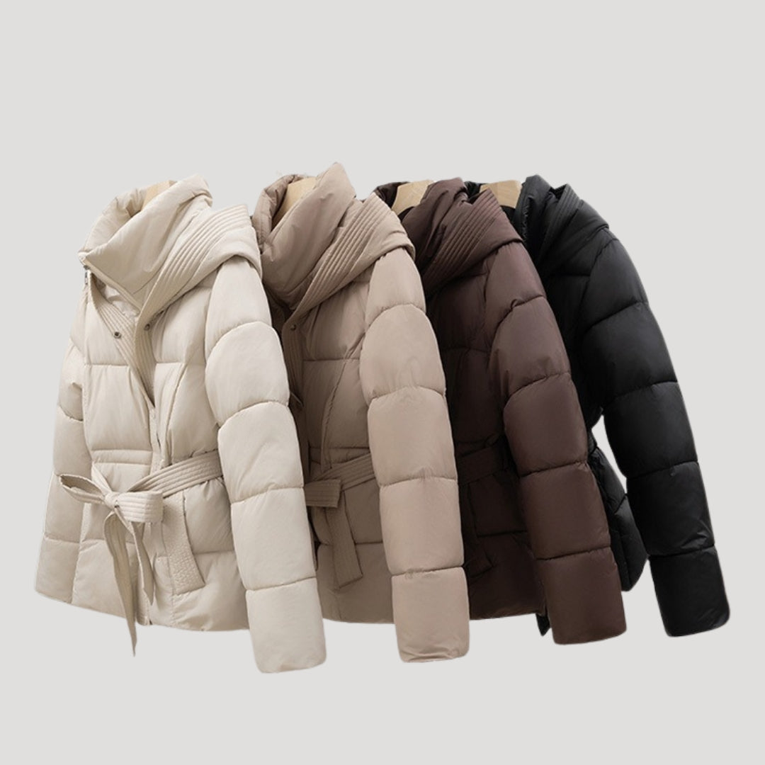 Anna-Berg | Hooded Puffer Jacket - Belted Winter Coat