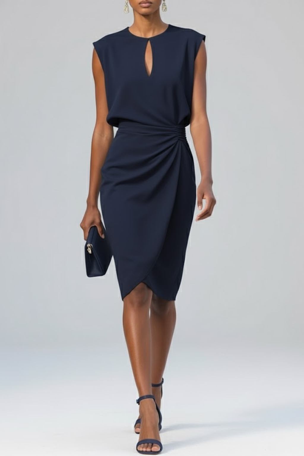 Anna-Berg | Midi Cocktail Dress - Ruched Waist Design