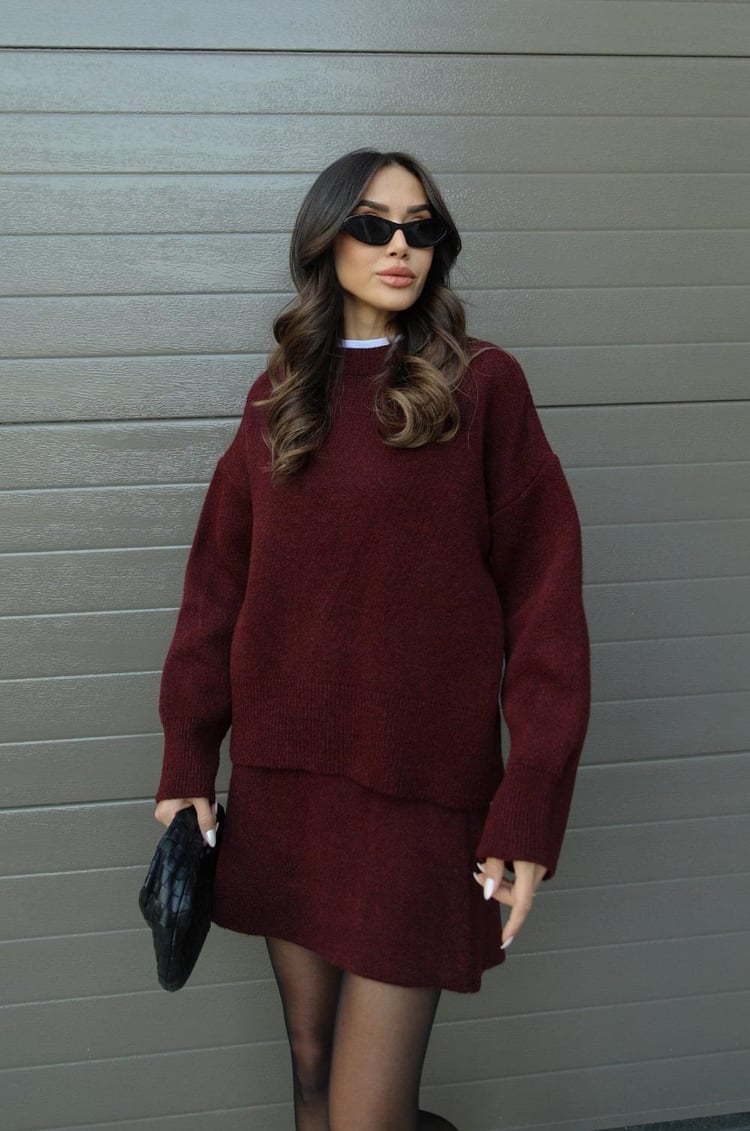Anna-Berg | Knitted Sweater & Skirt Set - Long Sleeve, Mini, Co-Ord