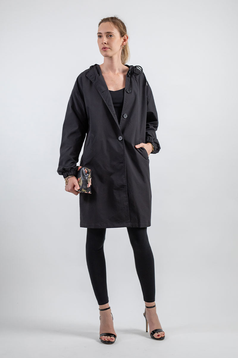 Anna-Berg | Lightweight Hooded Coat, Longline, Button-Up